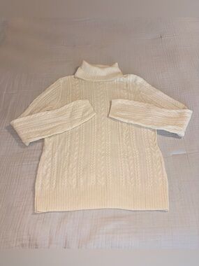Peck & Peck Women’s Pure Cashmere Cream Cable-Knit Turtleneck Sweater Sz L